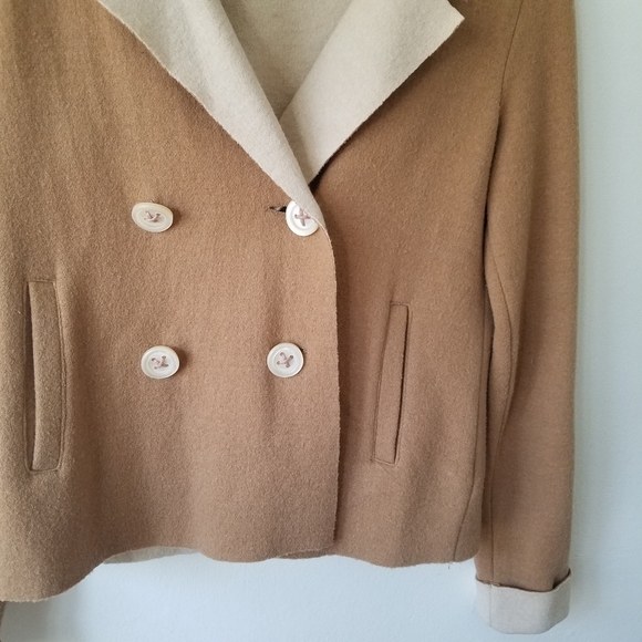 Anthropologie HWR Monogram Wool Blend Camel Double Breasted  Coat  Small - Picture 9 of 14